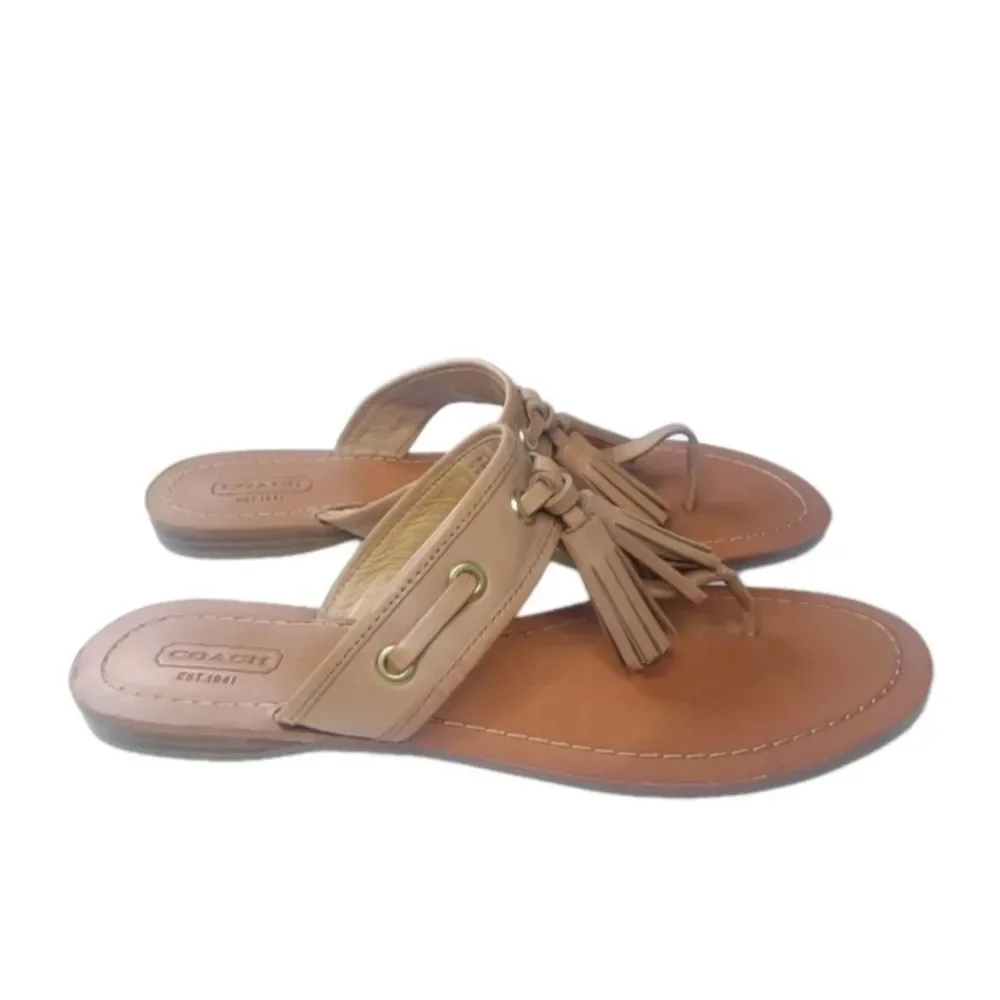 Coach Sheena Tan Leather Tassel Sandals Women's Size  8.5 B Shoes